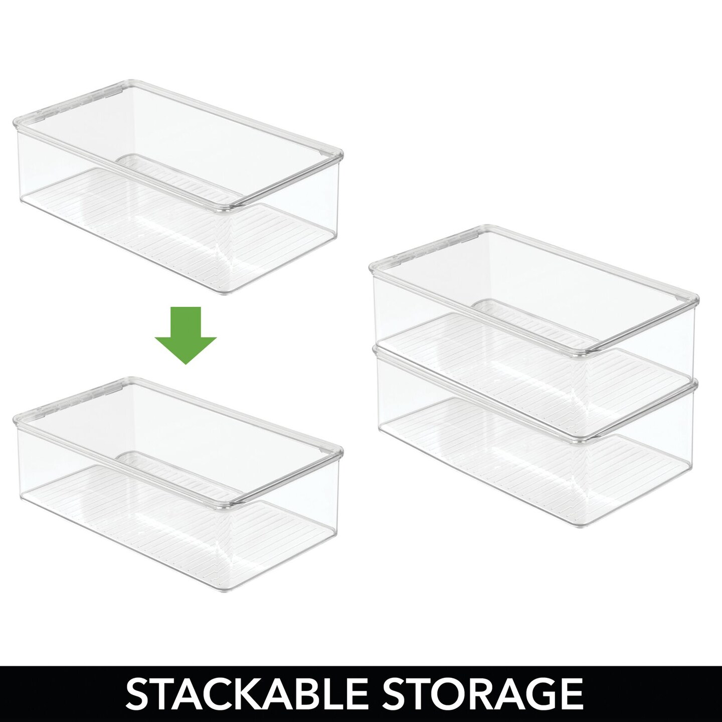 mDesign Plastic Stackable Long Storage Bin - Lid, Pack of 2 + 32