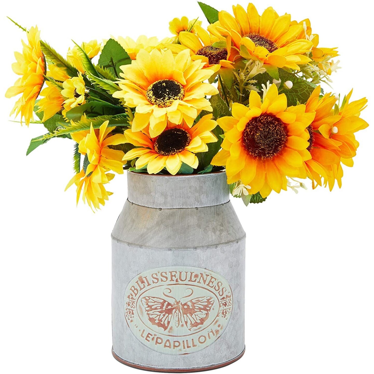 Galvanized Metal Milk Can Planter, Farmhouse Flower Vase (5.5 x 8 x 4.3 in)