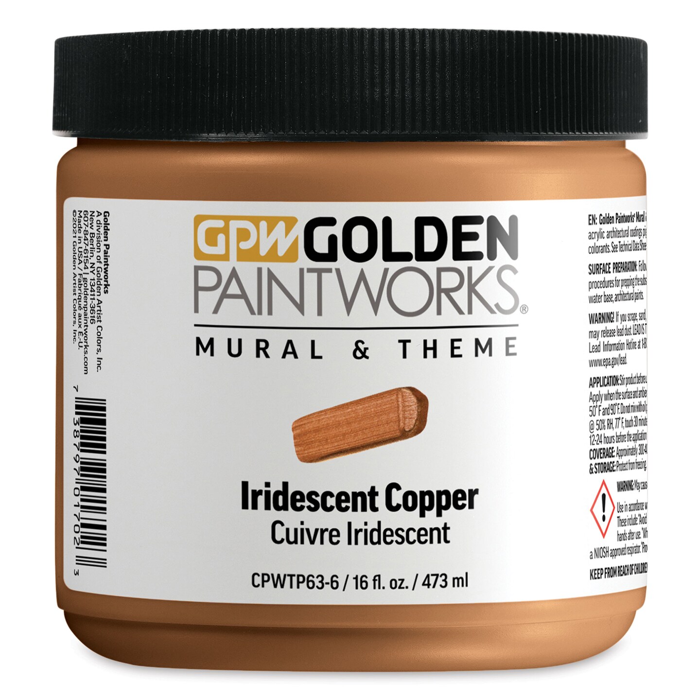 Golden Paintworks Mural and Theme Acrylic Paint - Iridescent Copper, 16 oz, Jar