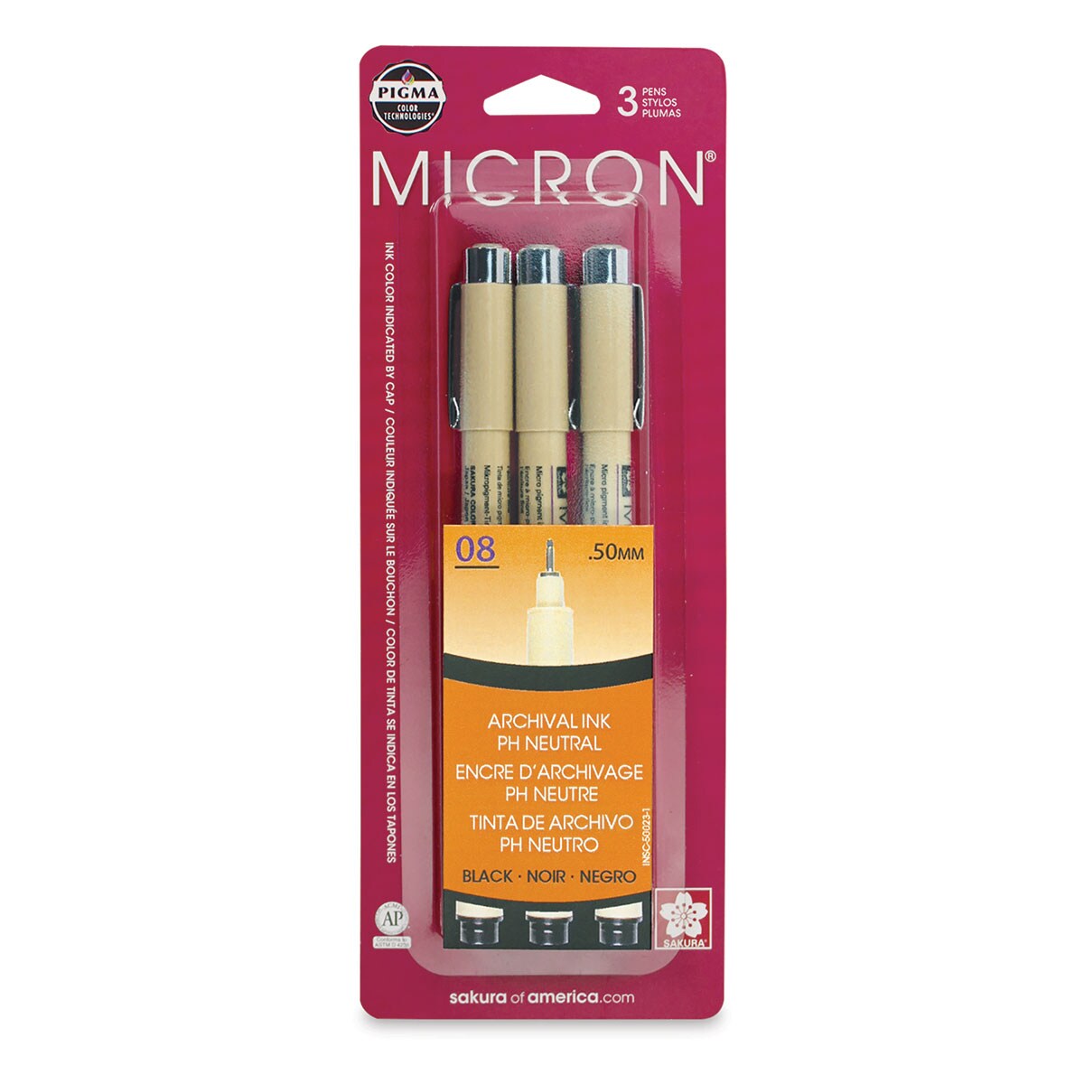 Sakura Pigma Micron Pens - Set of 3, Black, 08