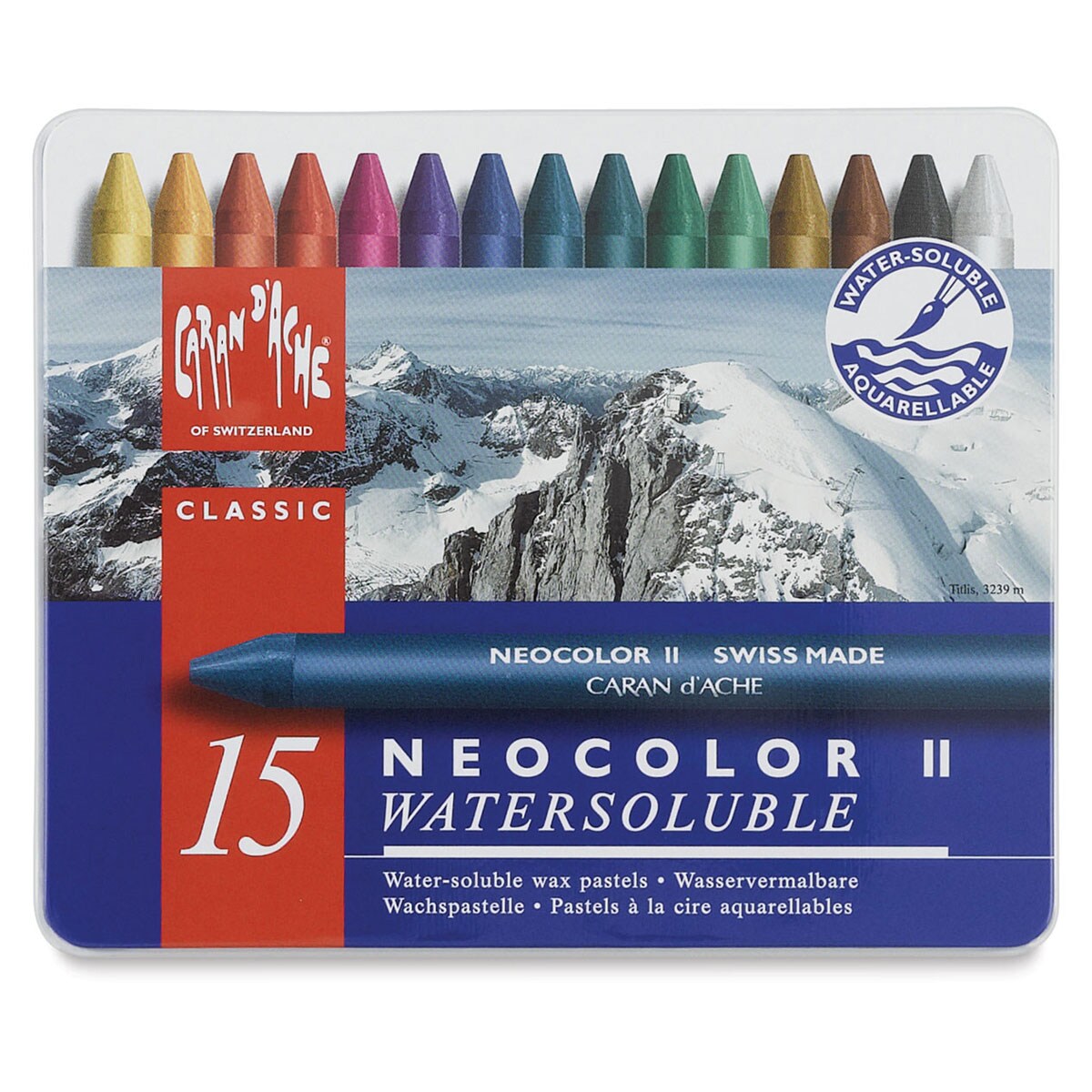 Caran d&#x27;Ache Neocolor II Aquarelle Artists&#x27; Pastel Set - Assorted Colors, Set of 15