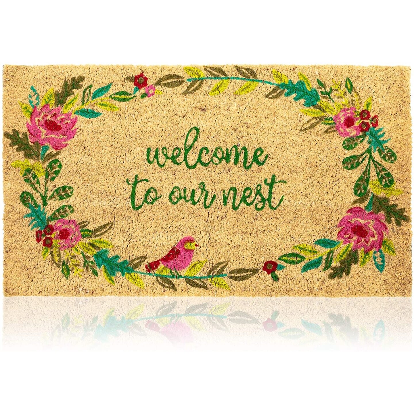 Floral Design Coir Doormat for Outdoor Entrance, Natural Coir Summer  Welcome Mat (17 x 30 In) 