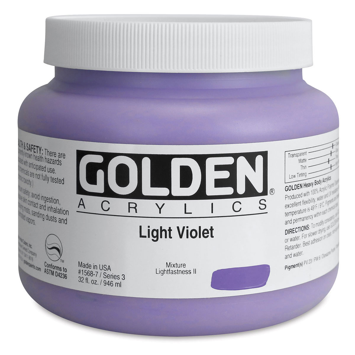 Golden Heavy Body Artist Acrylics - Light Violet, 32 oz jar