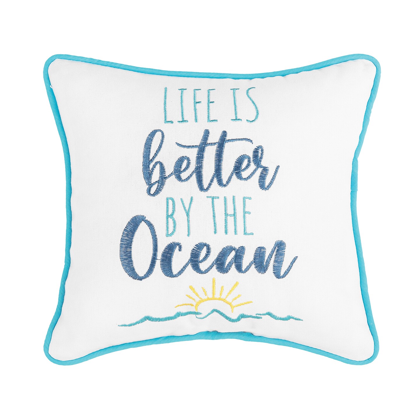 Better By The Ocean Embroidered Throw Pillow