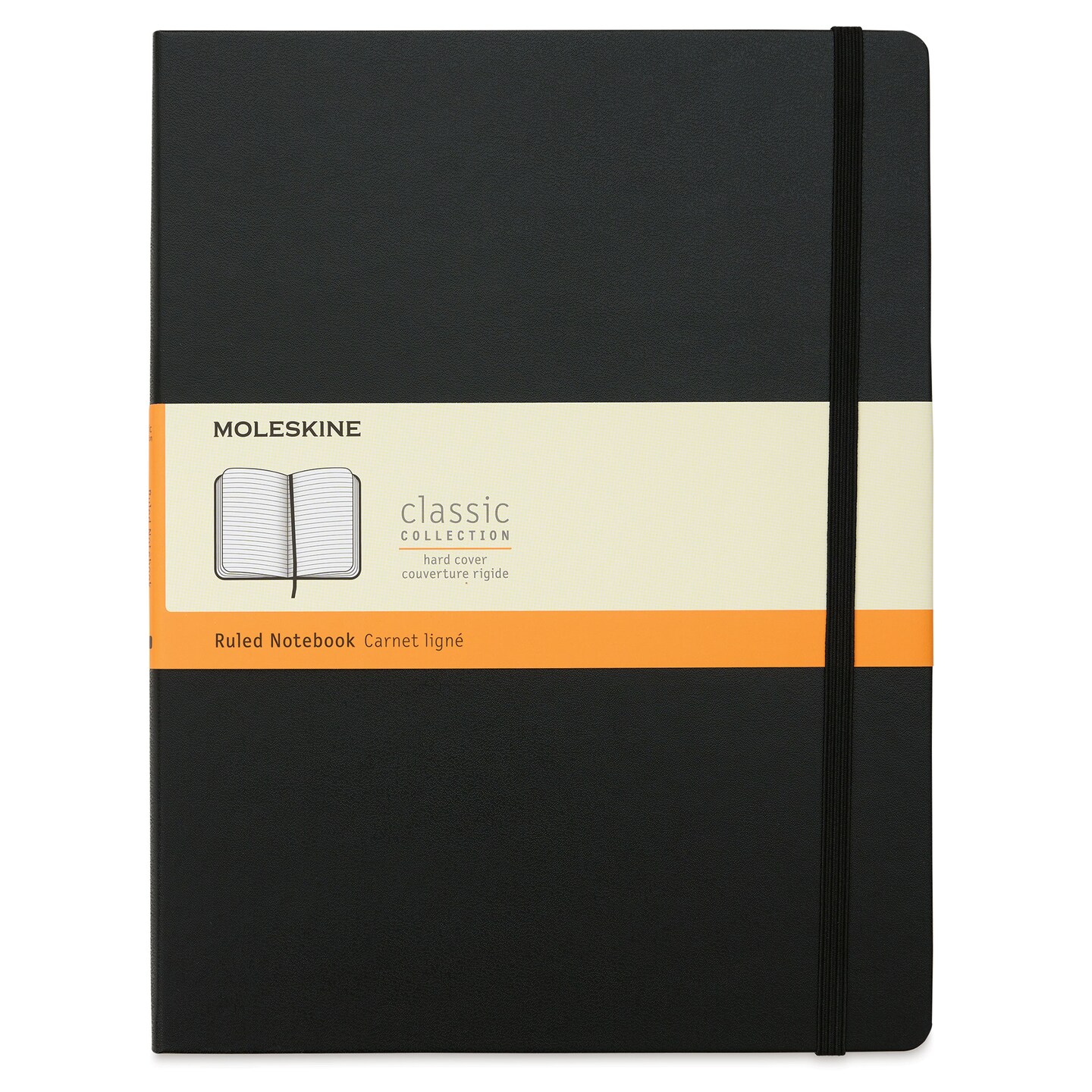 Moleskine Classic Hardcover Notebook - Black, Ruled, 9-3/4&#x22; x 7-1/2&#x22;