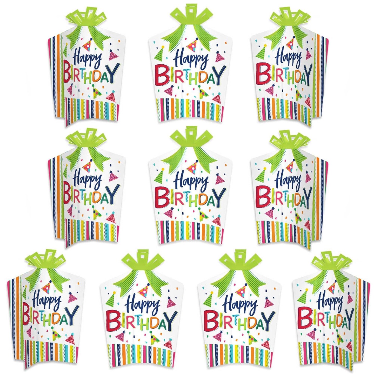 Big Dot of Happiness Cheerful Happy Birthday - Table Decorations - Colorful Birthday Party Fold and Flare Centerpieces - 10 Count