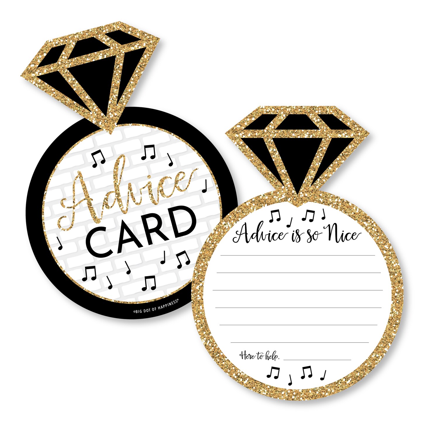 Big Dot of Happiness Nash Bash - Ring Wish Card Nashville Bachelorette Party Activities - Shaped Advice Cards Game - Set of 20