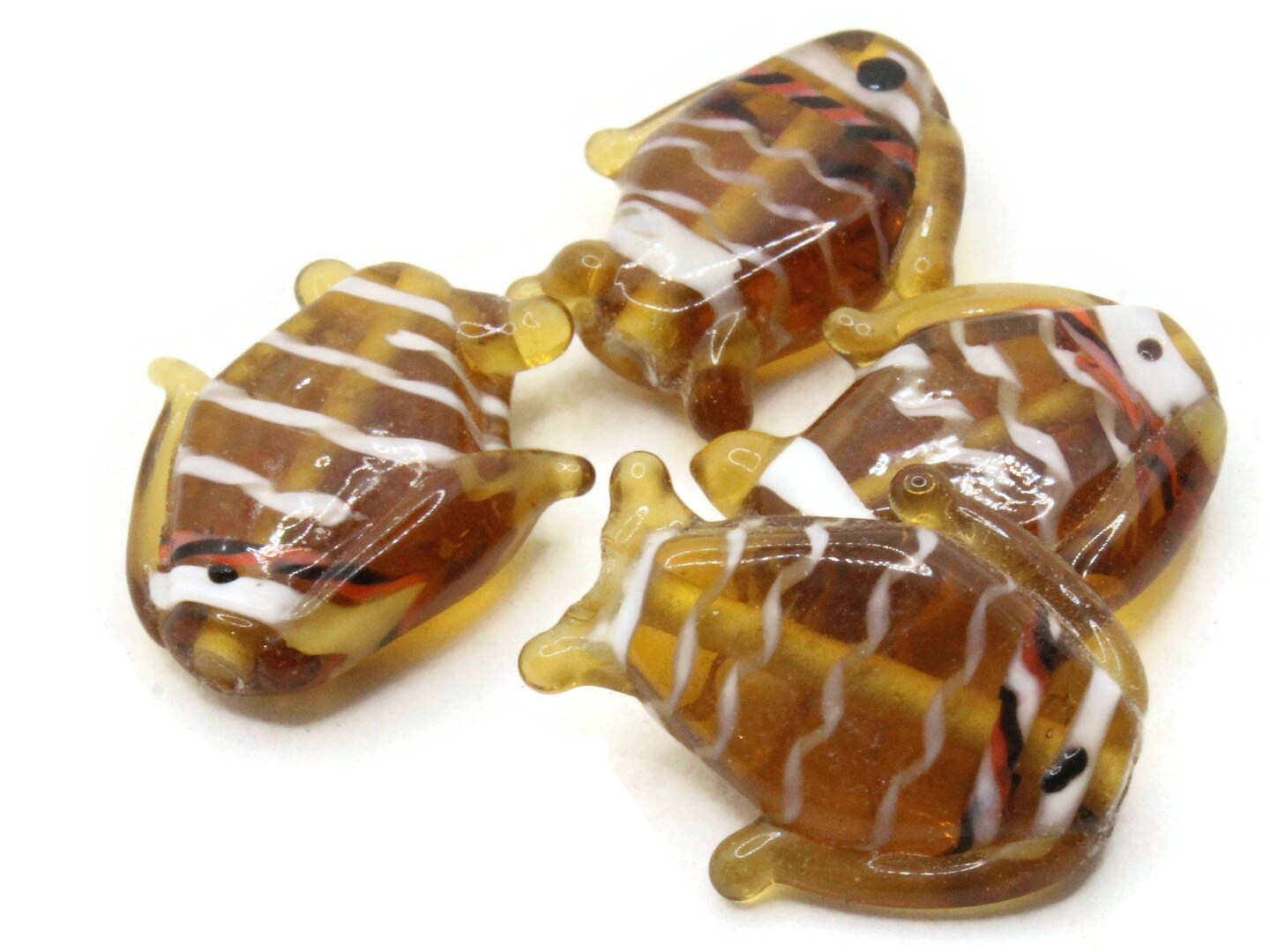 4 Brown Striped Lampwork Glass Fish Beads