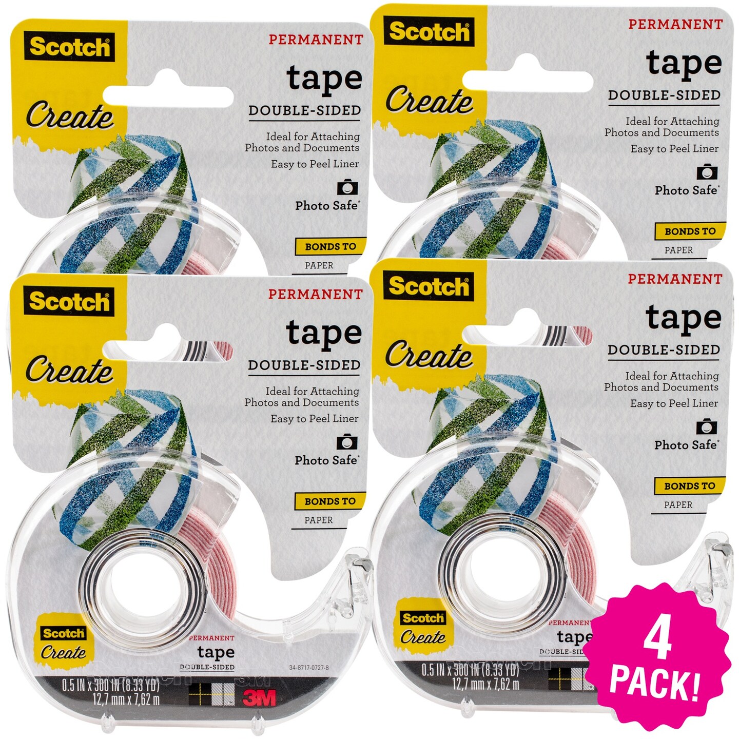Multipack of 4 - Scotch Create Double-Sided Permanent Tape-.5"X300"