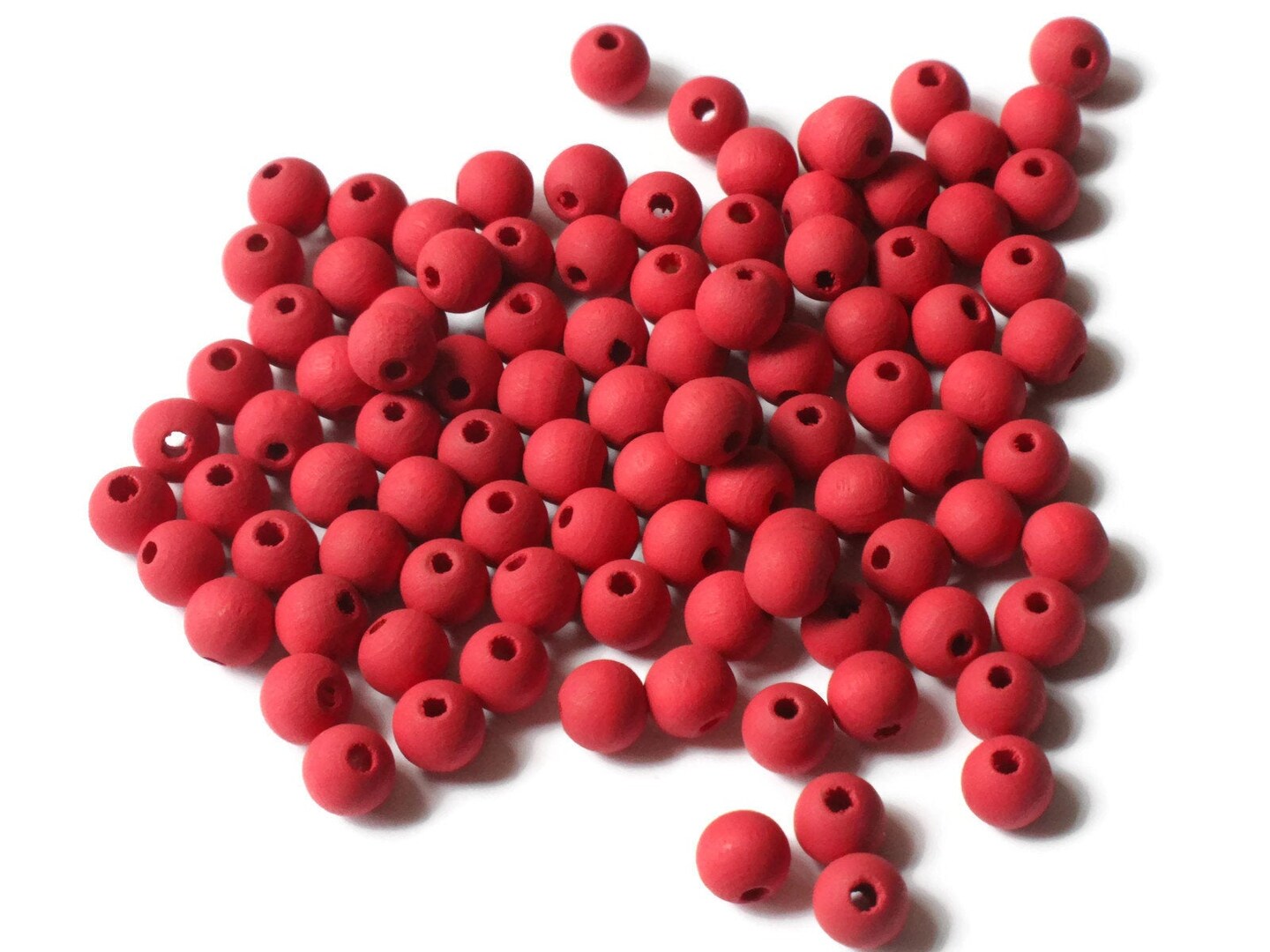 100 7mm Red Wood Beads Smooth Round Beads Wooden Ball Beads Loose Vintage Beads