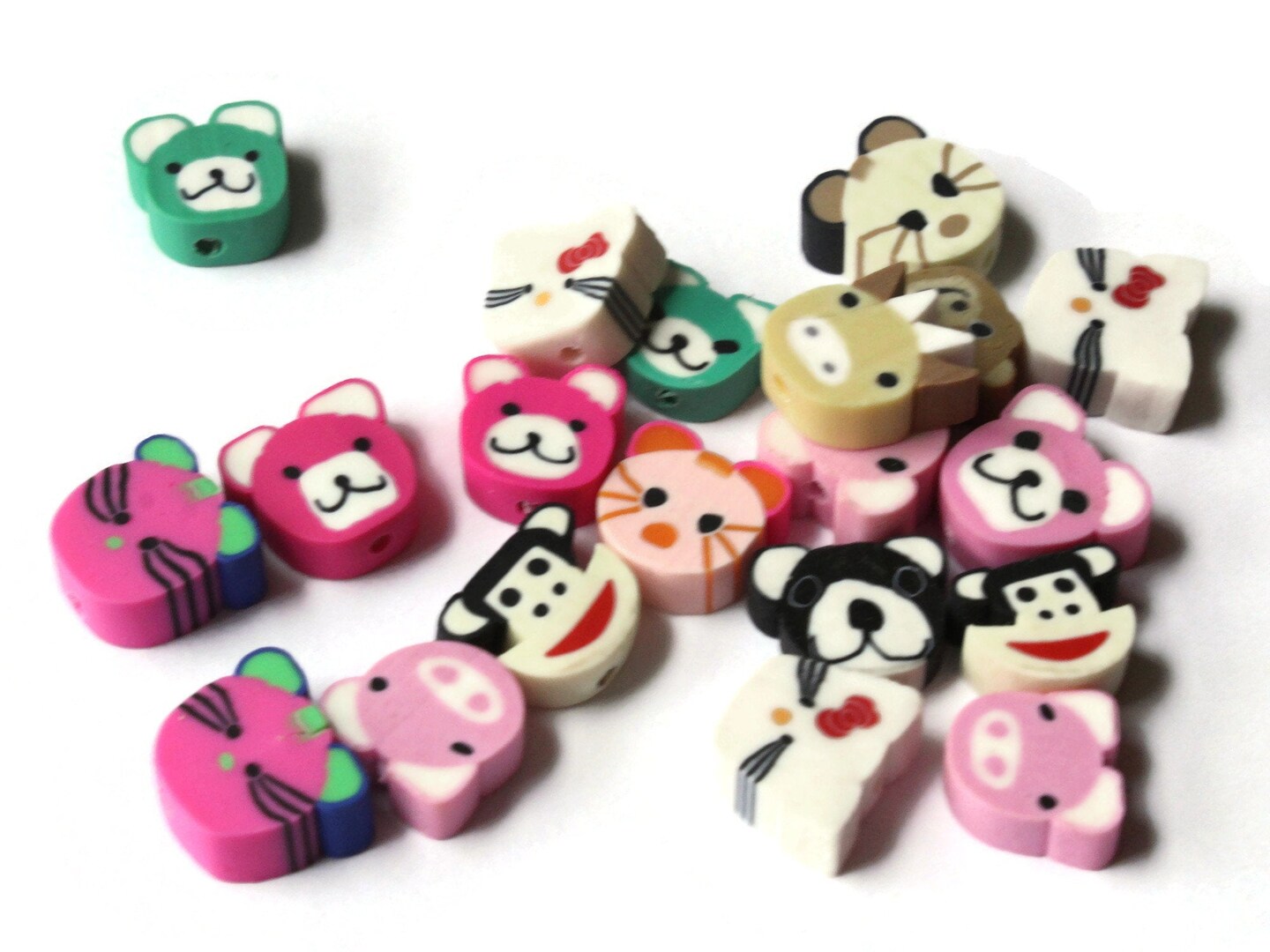 20 Mixed Animal Head Beads Assorted Polymer Clay Beads Cute Zoo Beads