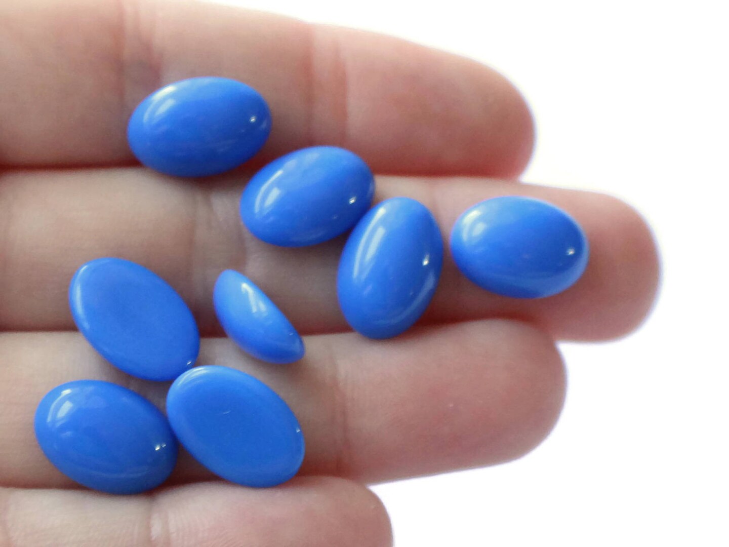 16 14mm x 10mm Blue Oval Cabochons Vintage Japanese Lucite Domed Flat Back Cabochons