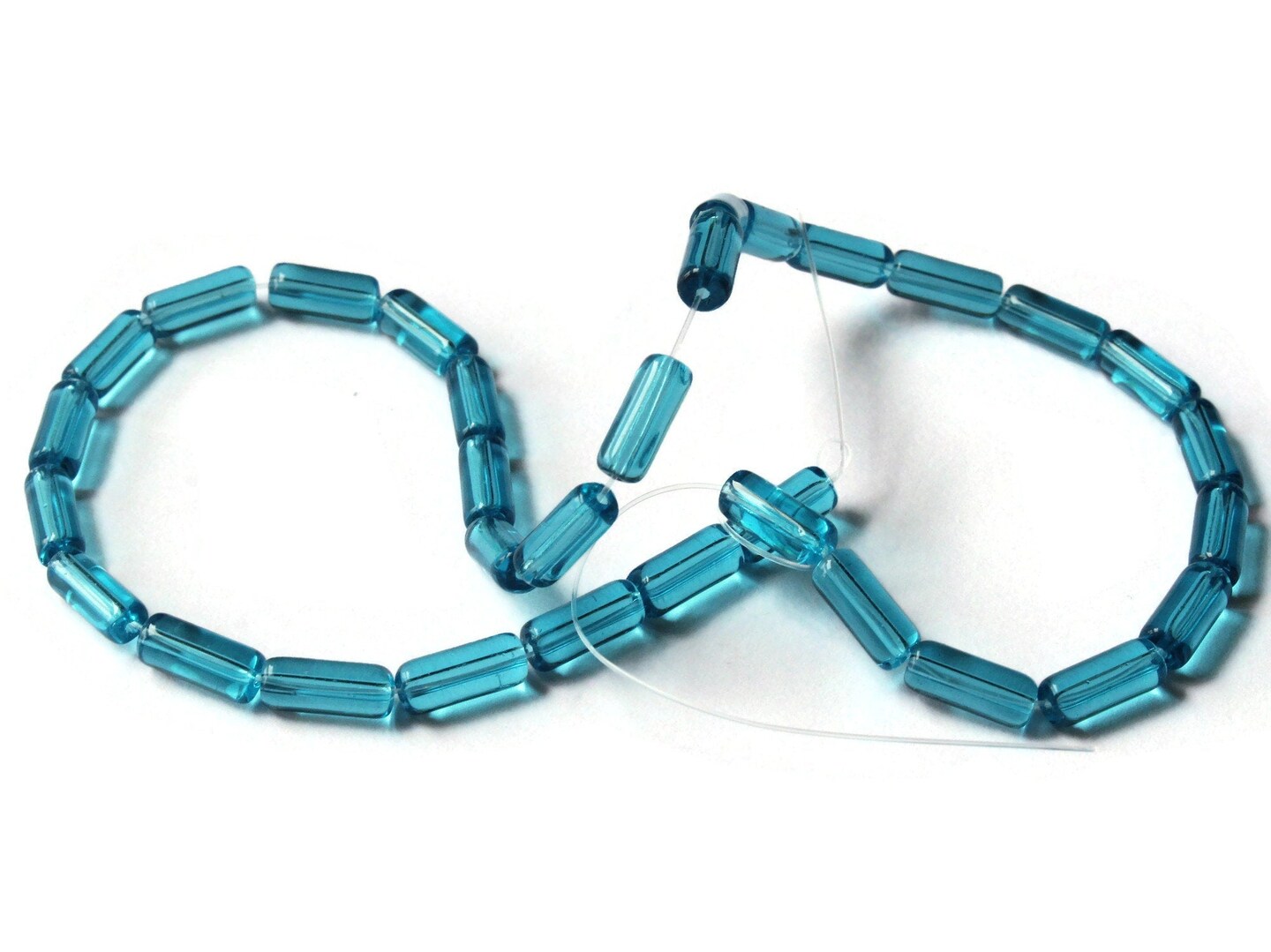 10mm Turquoise Blue Glass Tube Beads Transparent Beads 12.5 Inch Bead Strand Loose Beads
