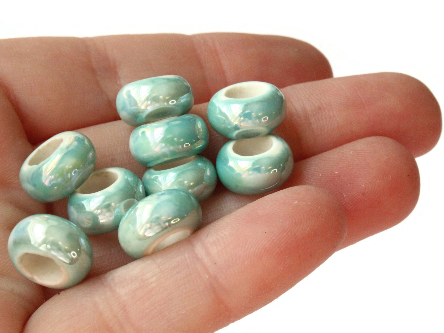 10 13mm Turquoise Porcelain Rondelle Beads