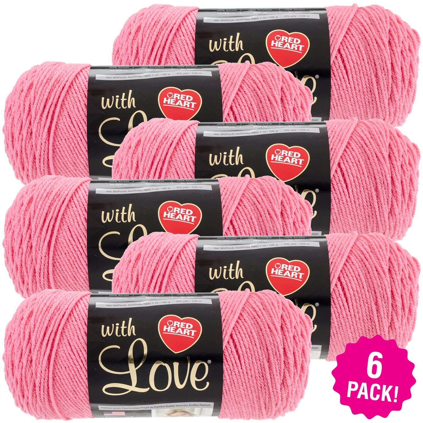 Multipack of 6 - Red Heart With Love Yarn-Bubble Gum