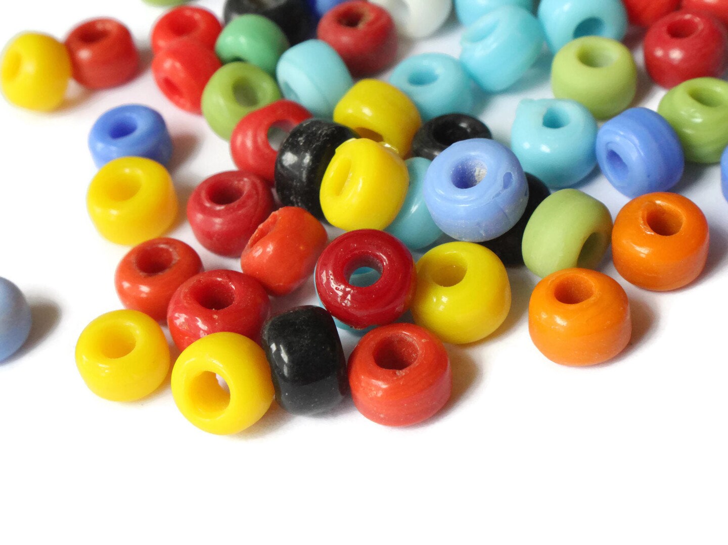 50 Vintage Mixed Color Glass Crow Beads - Large Hole Beads bE1