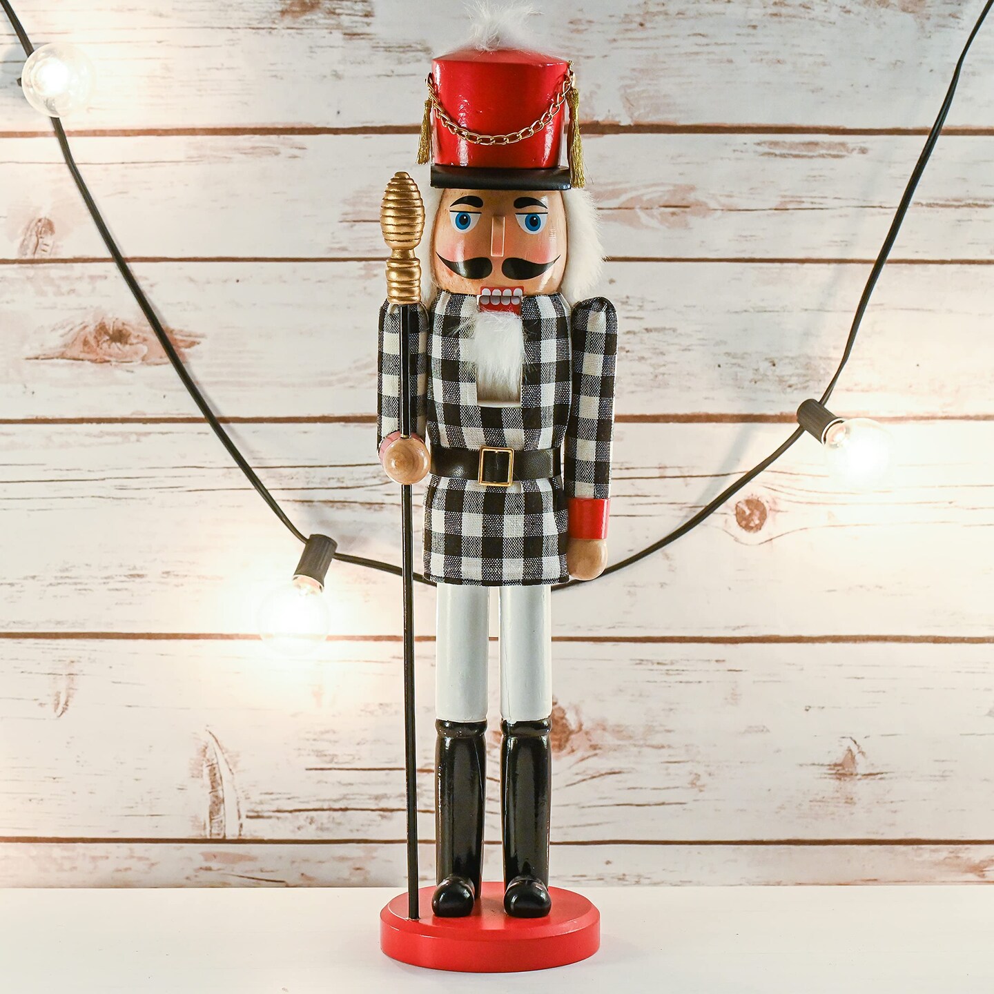 Ornativity Christmas Checkered Soldier Nutcracker – Black and White Wooden Nutcracker Toy Soldier Knight with a Staff in Hand Xmas Themed Holiday Nut Cracker Doll Figure Decorations