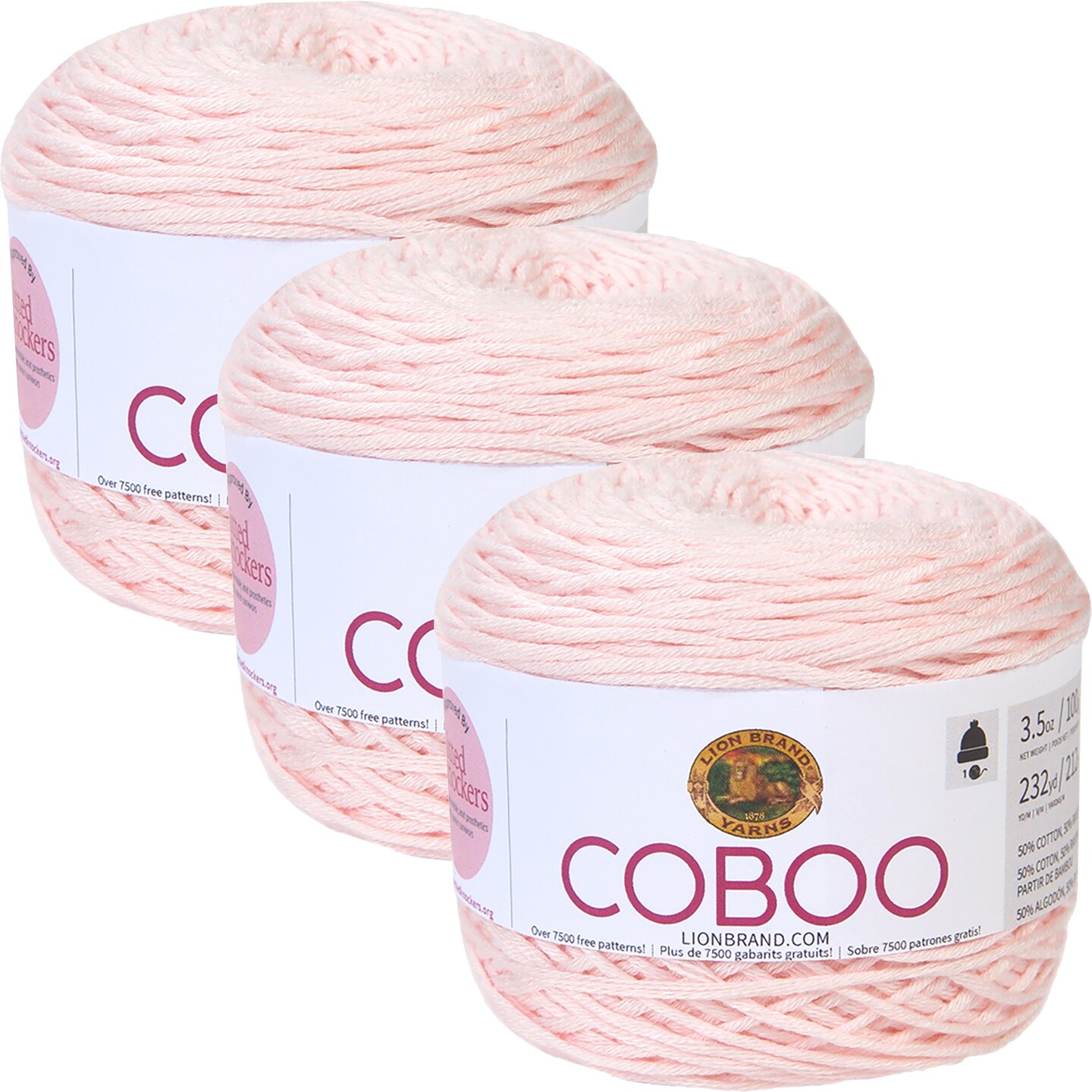 (3 Pack) Lion Brand Coboo Yarn - Pale Pink