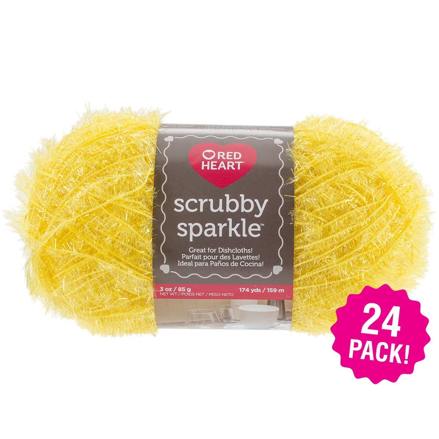 Multipack of 24 - Red Heart Scrubby Sparkle Yarn-Lemon