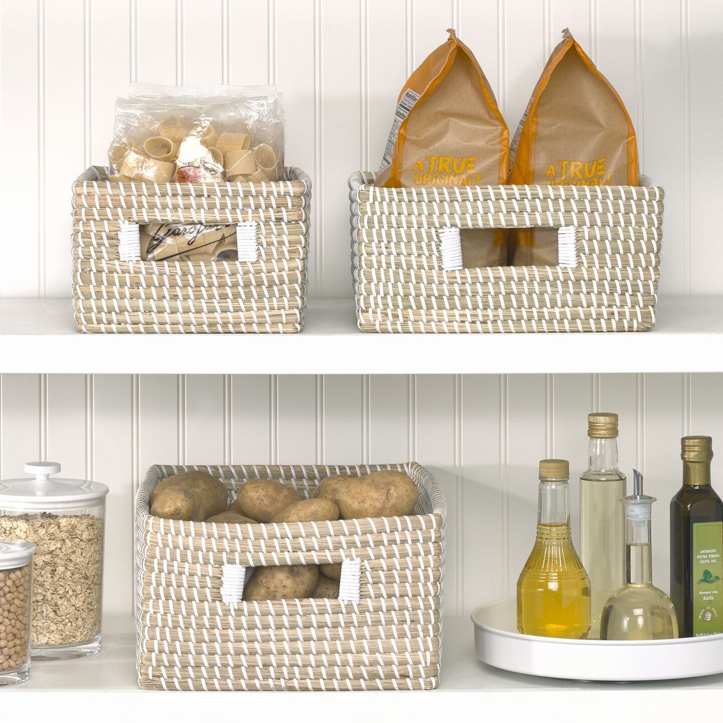 mDesign Seagrass Small Woven 9&#x22; Wide Kitchen Basket, Handles