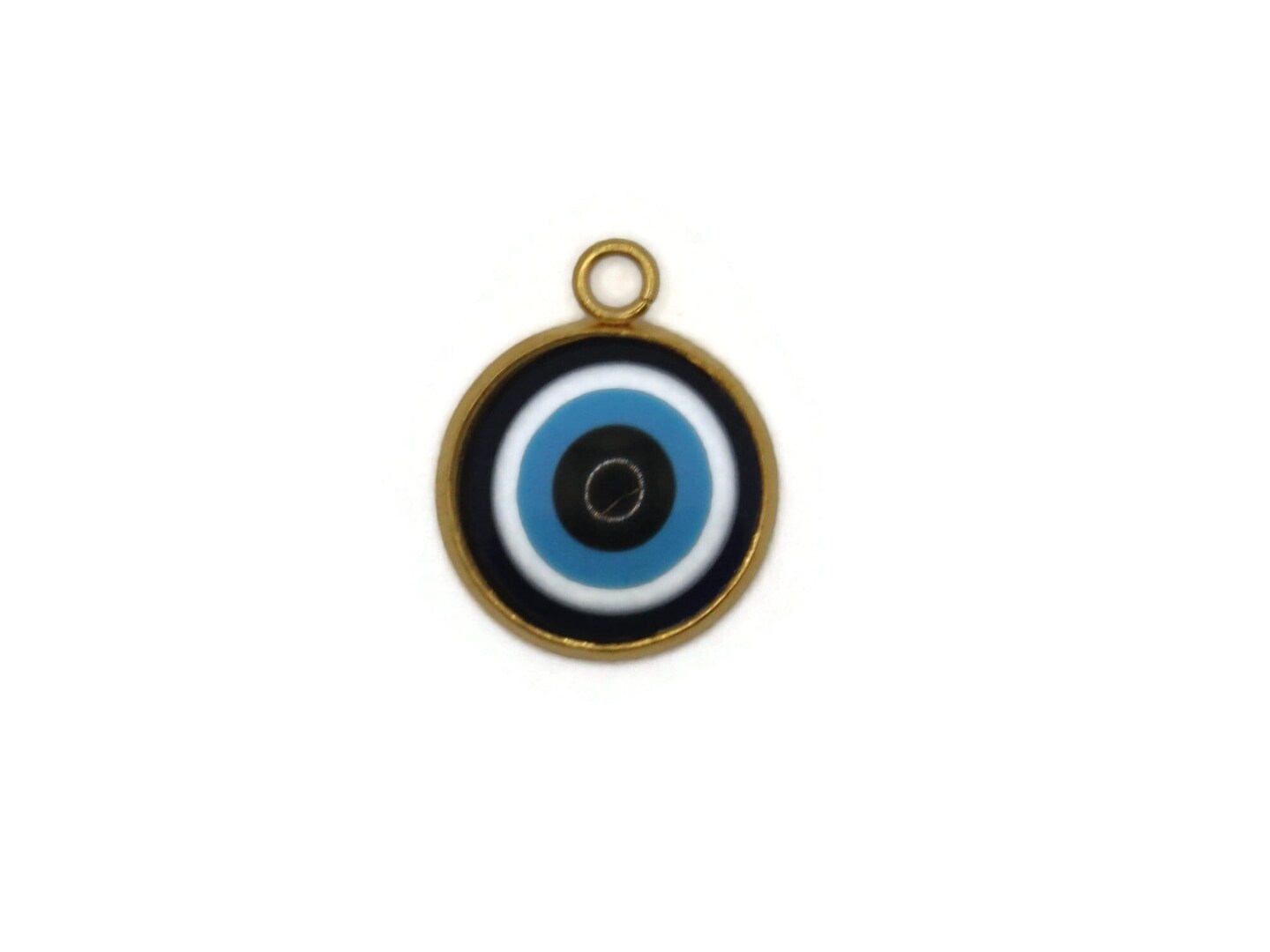 2 19.5mm Evil Eye Resin and Gold Tone 304 Stainless Steel Pendants