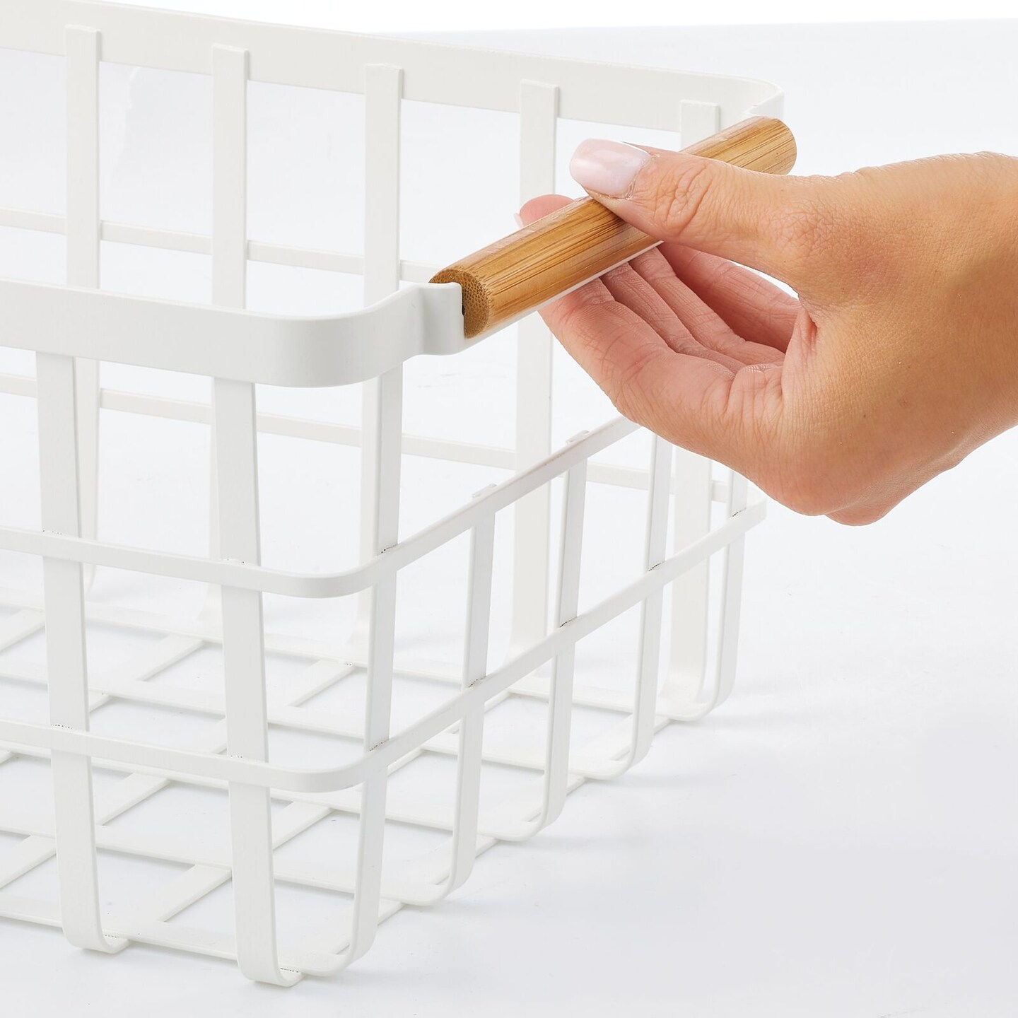 mDesign Metal Food Organizer Storage Bins with Bamboo Handles - 4 Pack