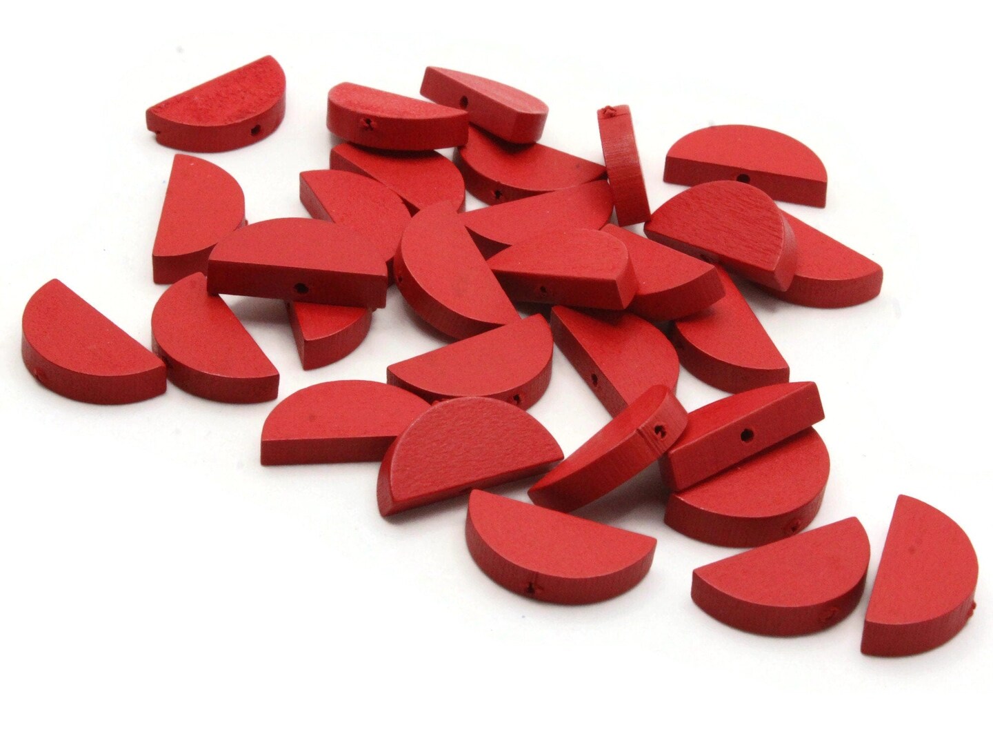 30 20mm Red Semi-Circle Half Coin Wood Beads