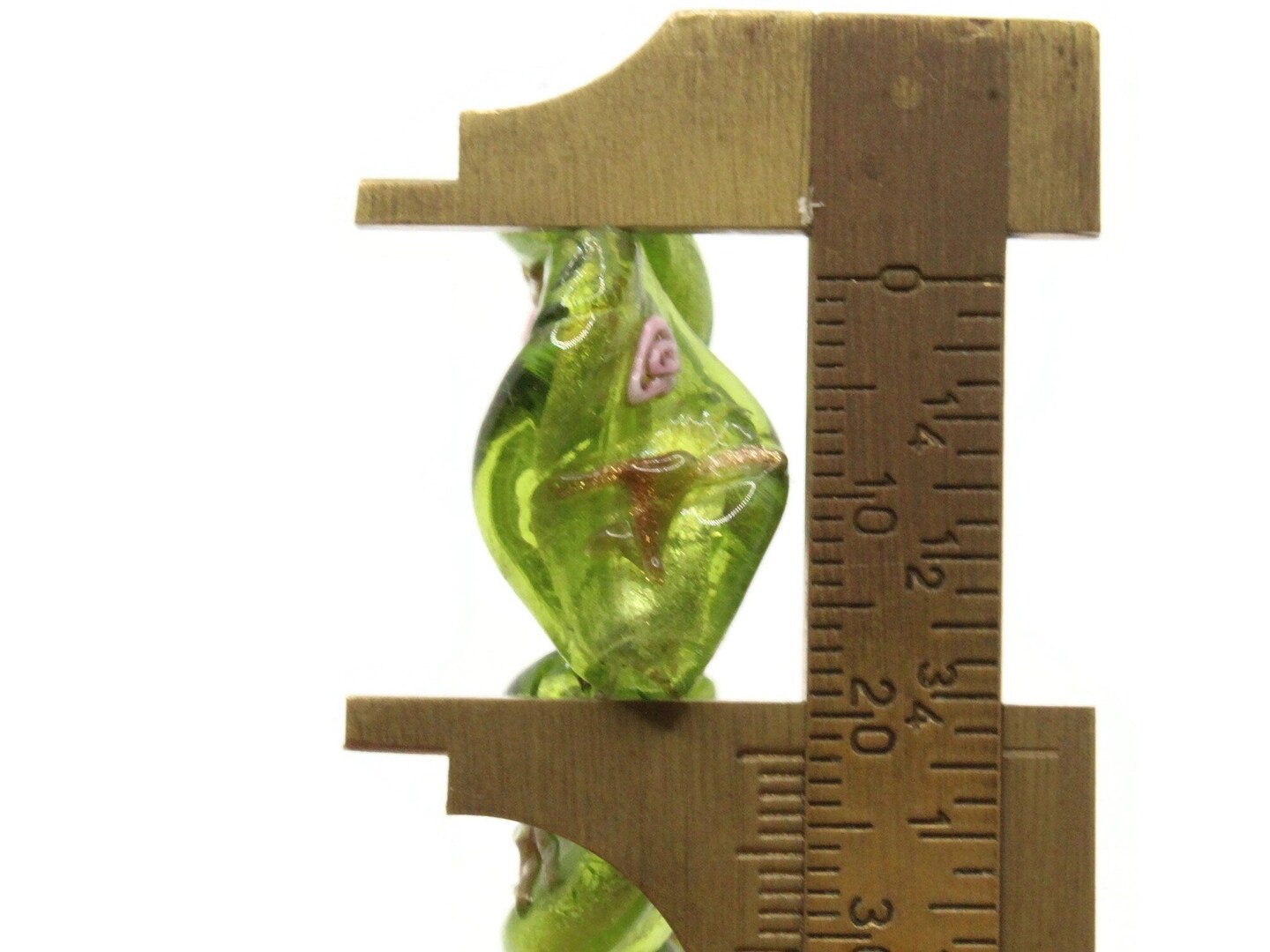 10 20mm Green with Pink and Green Flower Lampwork Glass Flat Oval Twist Beads