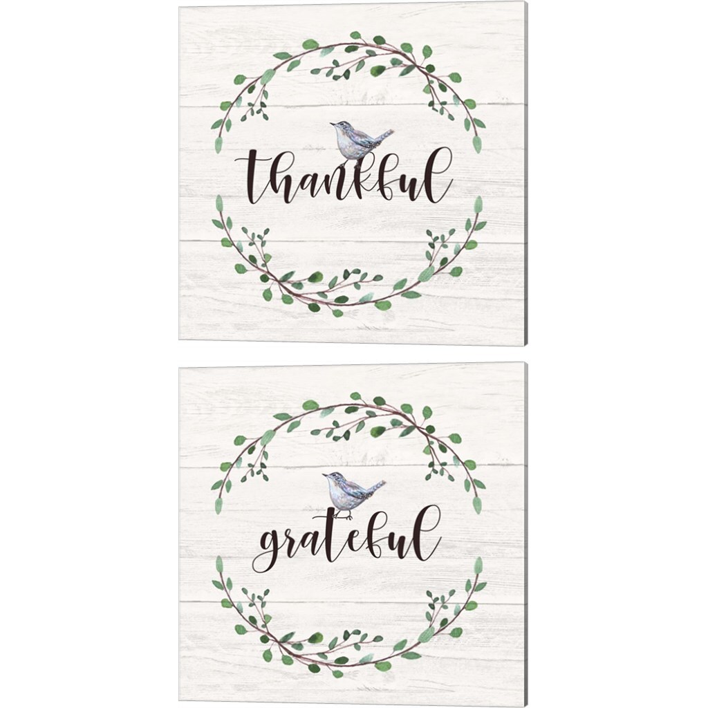 Thankful & Grateful Signs by Elizabeth Tyndall 14" x 14" Canvas Wall Art (Set of 2)
