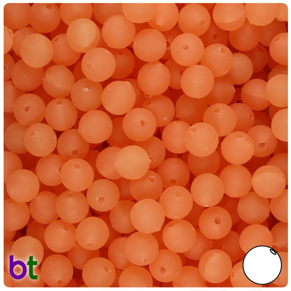 BeadTin Orange Glow Frosted 8mm Round Plastic Craft Beads (300pcs)