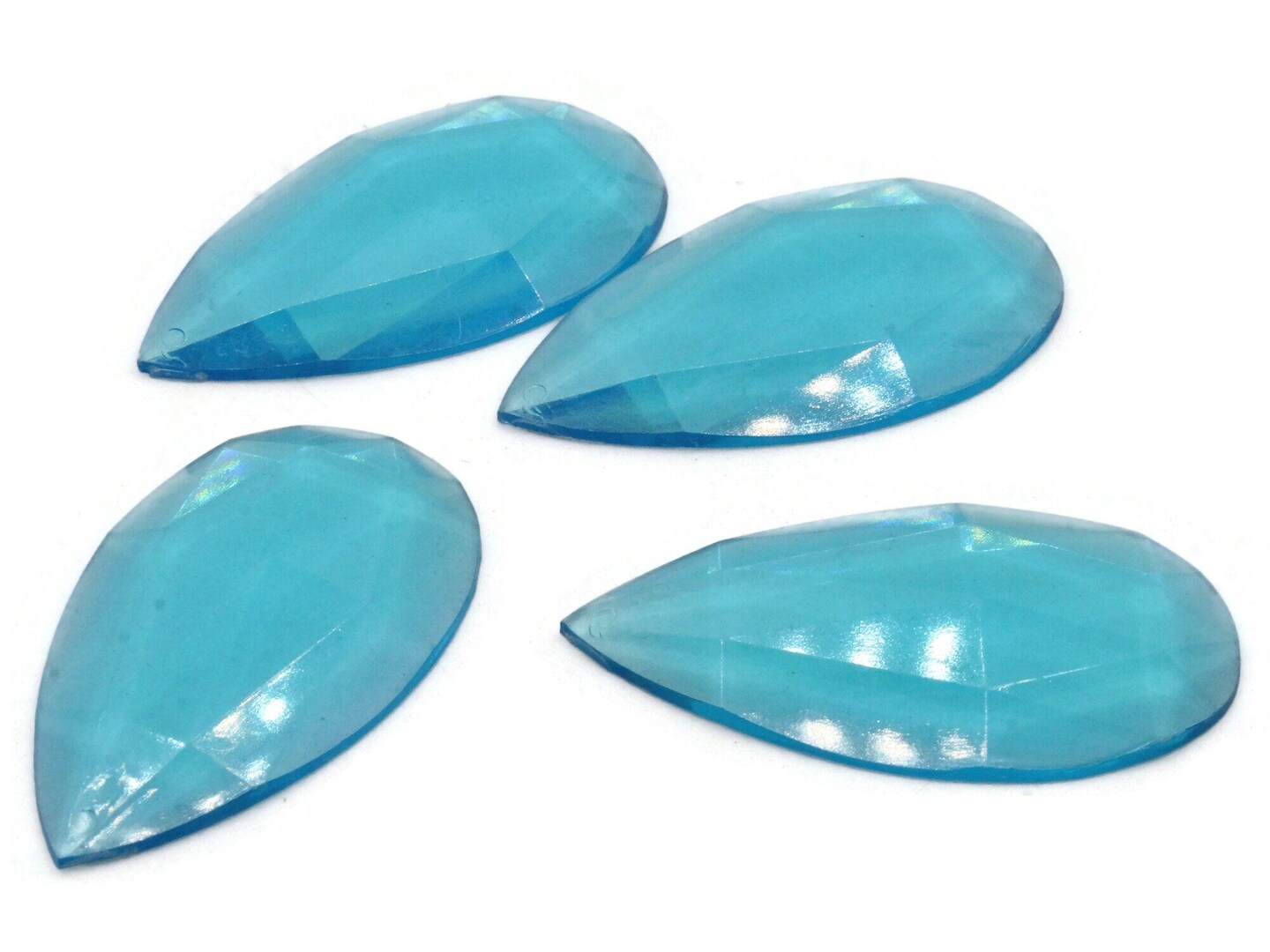 4 50mm Faceted Teardrop Bright Sky Blue Vintage West German Plastic Cabochons