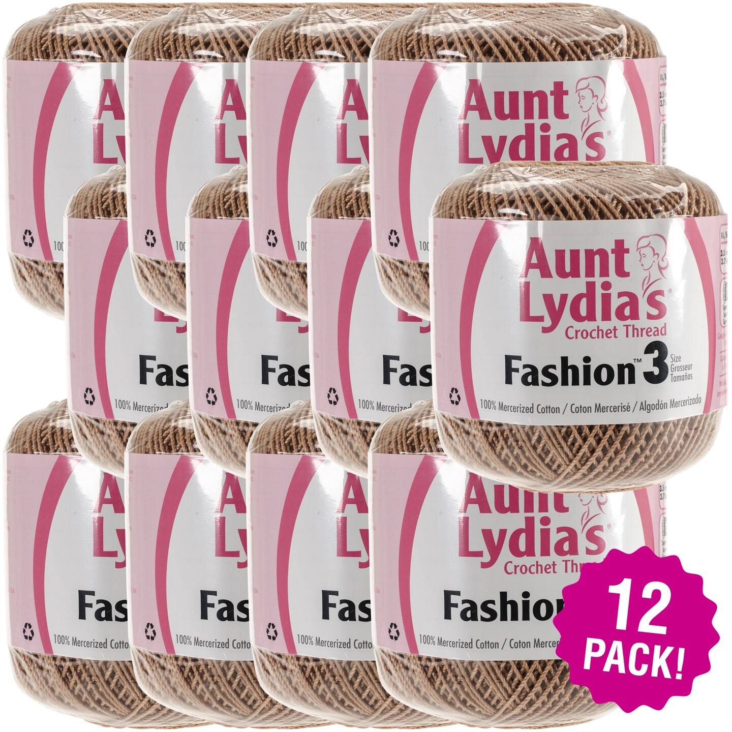 Multipack of 12 - Aunt Lydia's Fashion Crochet Thread Size 3-Copper Mist