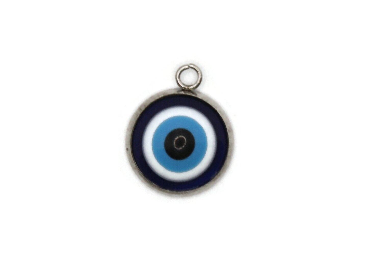 2 19.5mm Blue Evil Eye Pendants Resin and Silver 304 Stainless Steel Charms