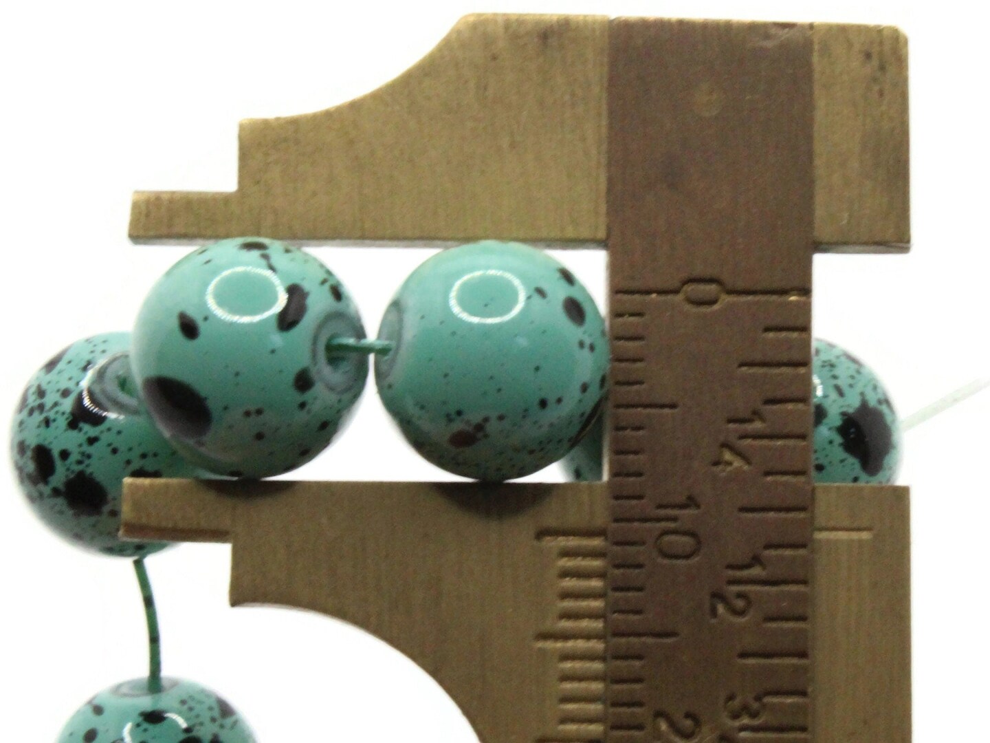 40 10mm Teal Green with Black Splatter Paint Smooth Round Glass Beads