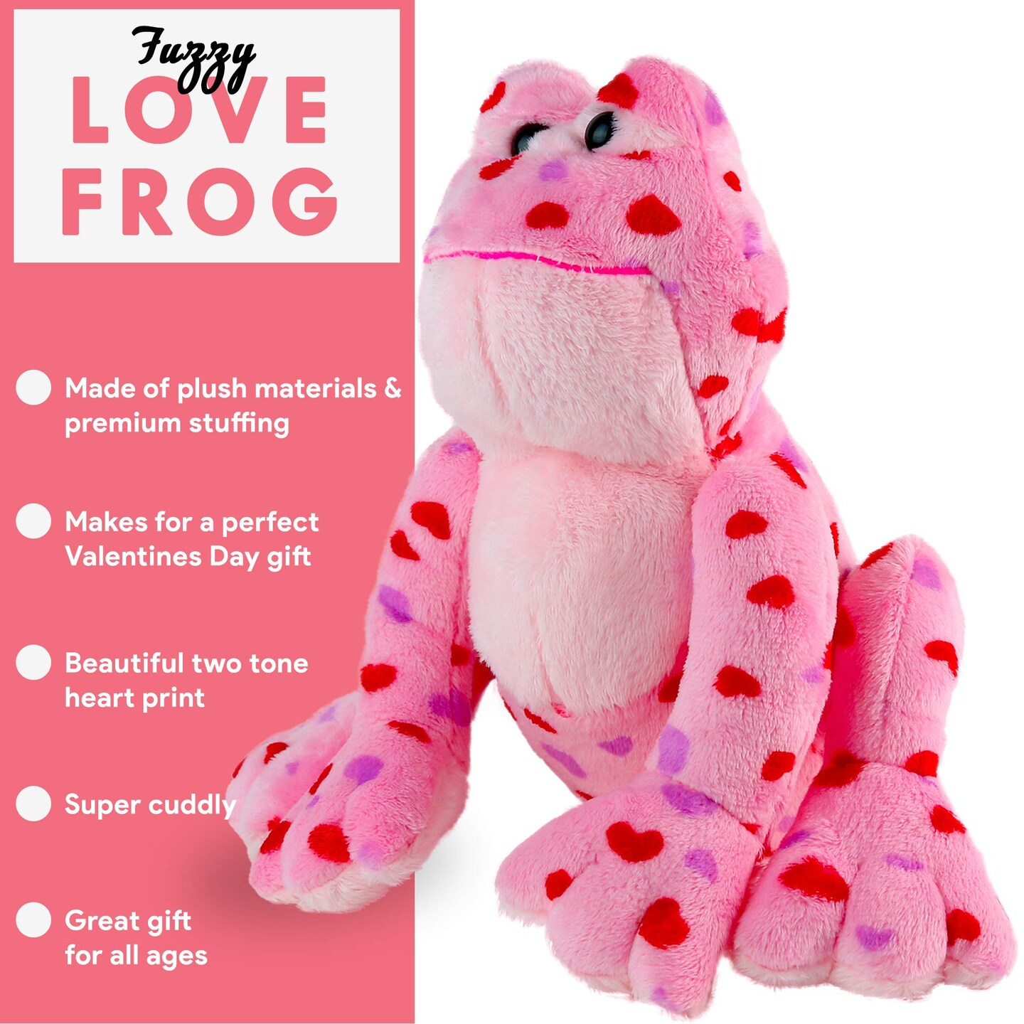 Big Mo&#x27;s Toys Love Frog - Plush Valentine&#x27;s Day Pink and Red Heart Printed Small Stuffed Frogs Animals for All Ages