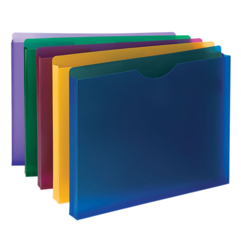 Poly File Jacket, Straight-Cut Tab, 1&#x22; Expansion, Letter Size, Assorted Colors, 10 Per Pack