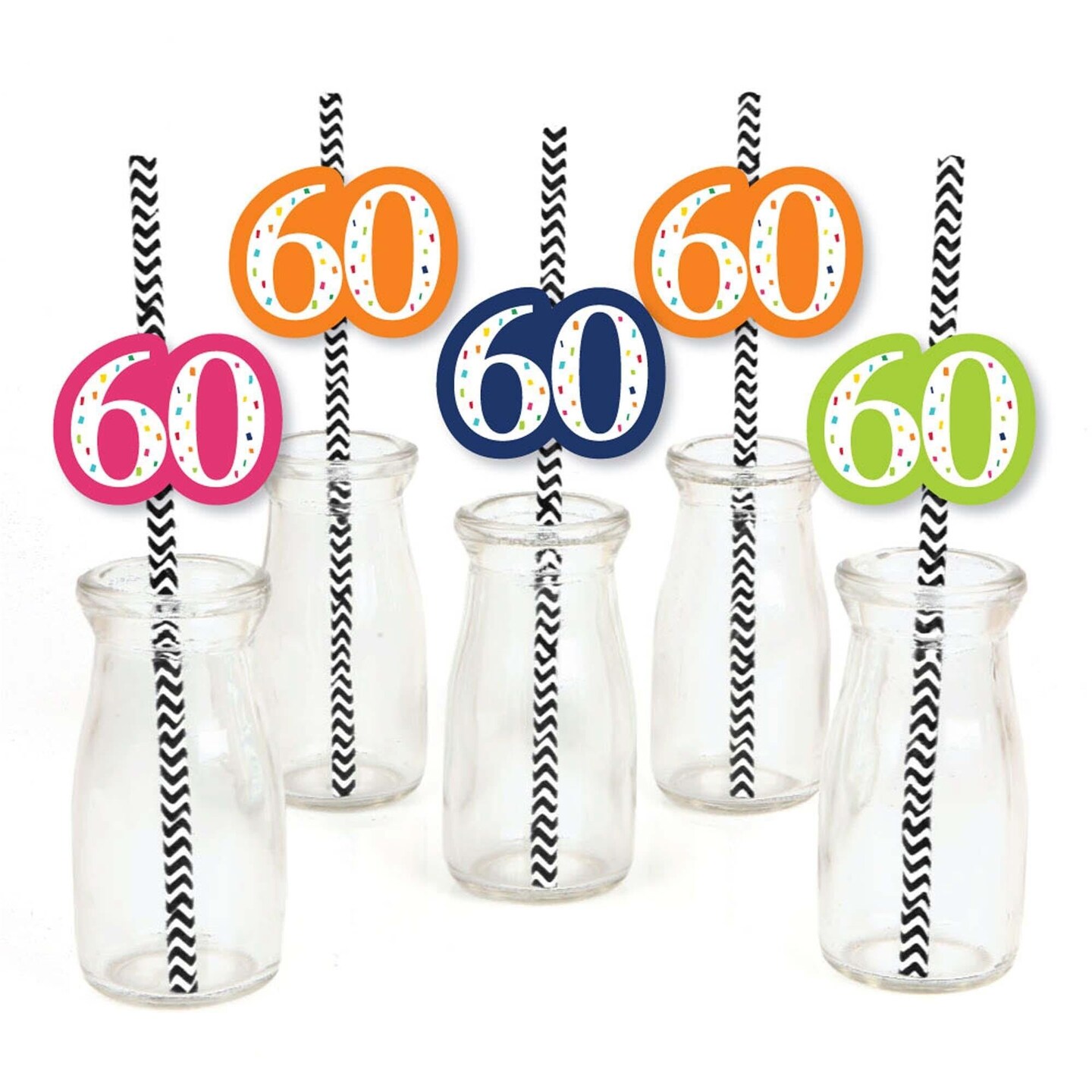 Big Dot of Happiness 60th Birthday - Cheerful Happy Birthday - Paper Straw Decor - Sixtieth Birthday Party Striped Decorative Straws - Set of 24