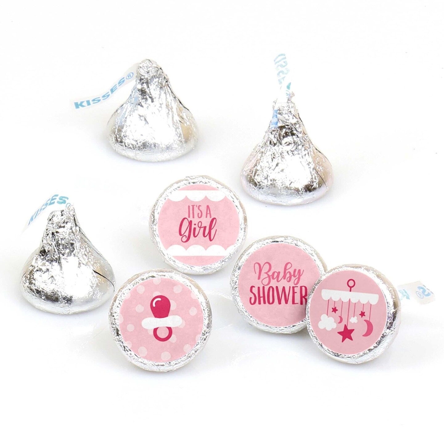 Big Dot of Happiness It&#x27;s a Girl - Pink Baby Shower Round Candy Sticker Favors - Labels Fits Chocolate Candy (1 sheet of 108)