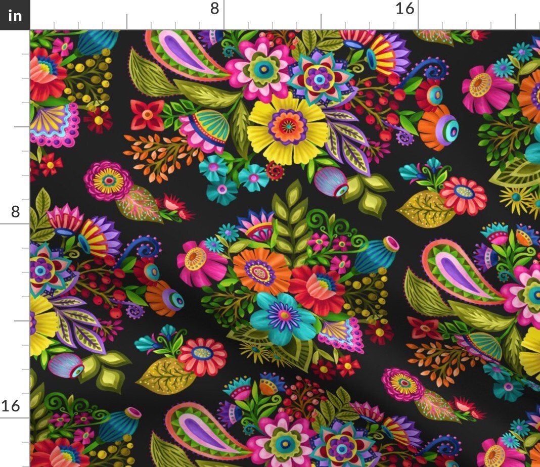 Bright Floral Folk Bohemian Rainbow Chintz Custom Printed Fabric by Spoonflower Various Fabrics by the Yard or Fat Quarter