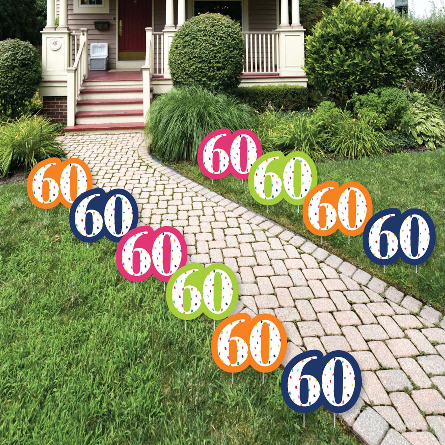 Big Dot of Happiness 60th Birthday - Cheerful Happy Birthday - Lawn Decorations - Outdoor Colorful Sixtieth Birthday Party Yard Decorations - 10 Piece