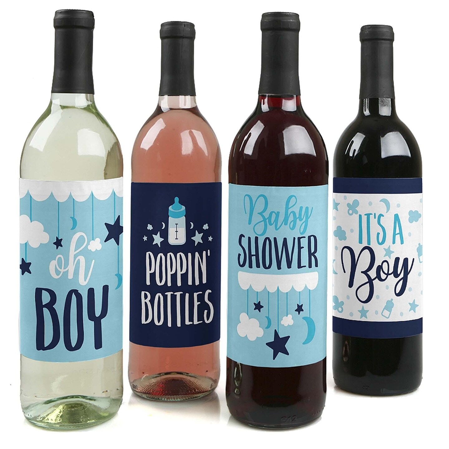 Big Dot of Happiness It&#x27;s a Boy - Blue Baby Shower Decorations for Women and Men - Wine Bottle Label Stickers - Set of 4