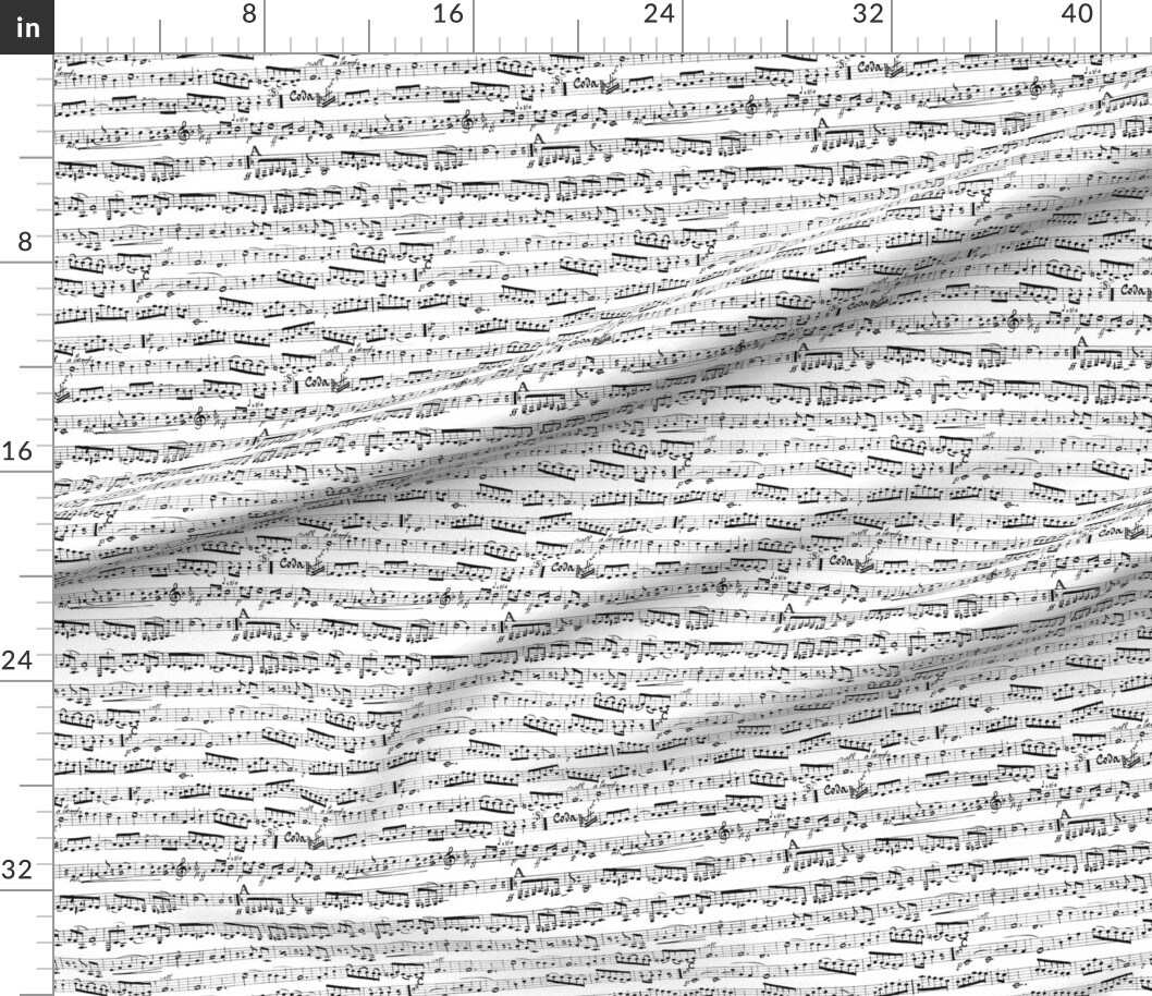 Petal Signature Cotton by the Yard or Fat Quarter Black White Music Notes Musician Piano Musical Custom Printed Fabric by Spoonflower