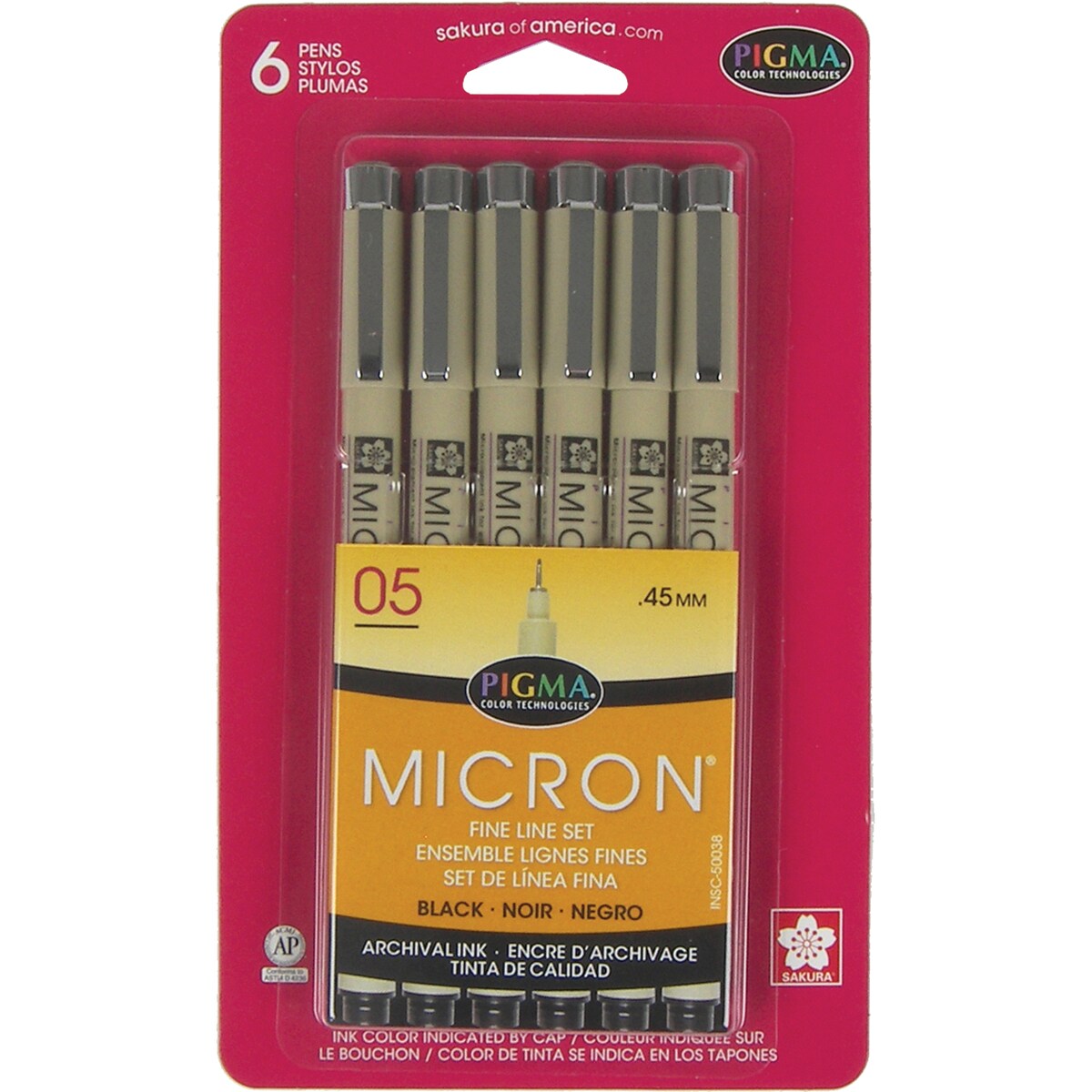 Sakura Pigma Micron Pens 05 .45mm 6/Pkg-Black