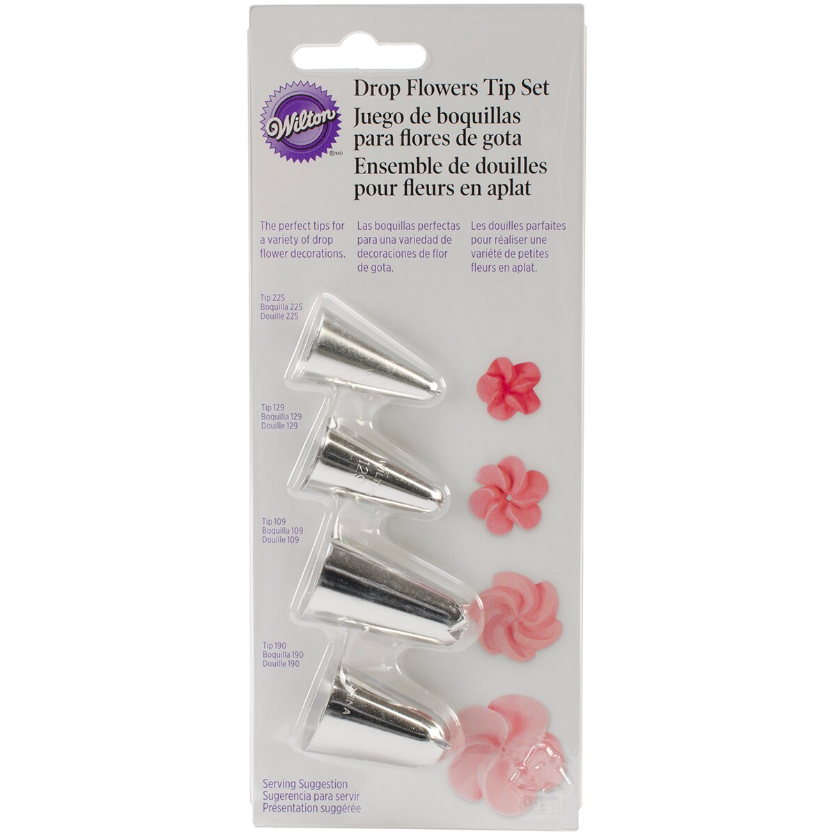 Wilton Decorating Tip Set 4/Pkg-Drop Flowers - #225, #190, #129 & #109