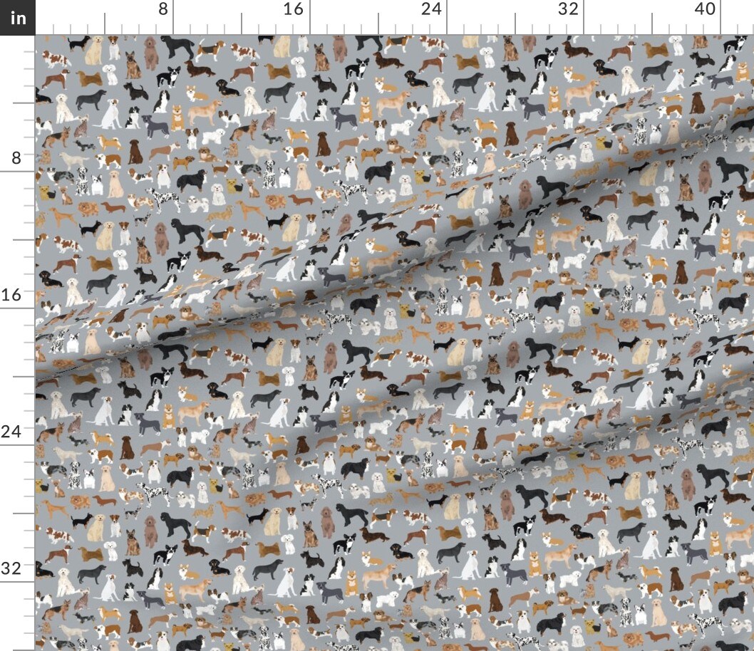 Dogs Watercolor Pets Animals Playroom Nursery Gray Custom Printed Fabric by Spoonflower Various Fabrics by the Yard or Fat Quarter