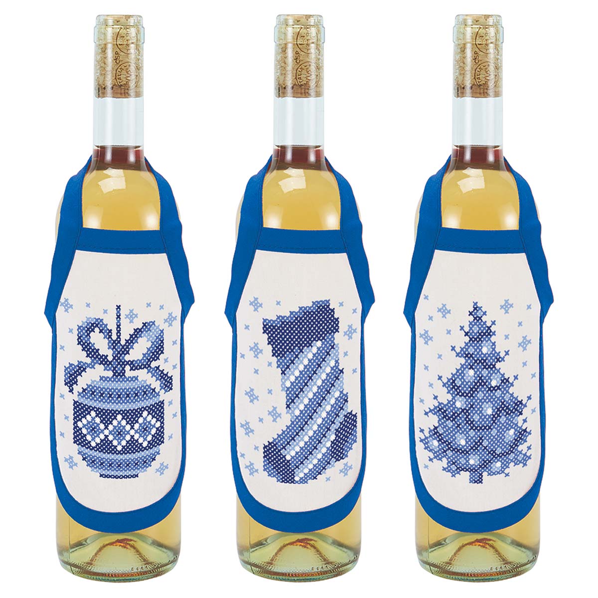 Herrschners Winter Blue Bottle Aprons Stamped CrossStitch Michaels