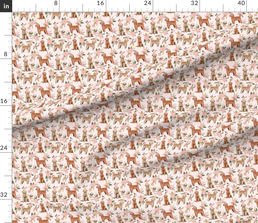 Petal Signature Cotton by the Yard or Fat Quarter Golden Doodle Floral Dog Florals Peach Cheater Quilt Pet Goldendoodle Custom Printed Fabric by Spoonflower