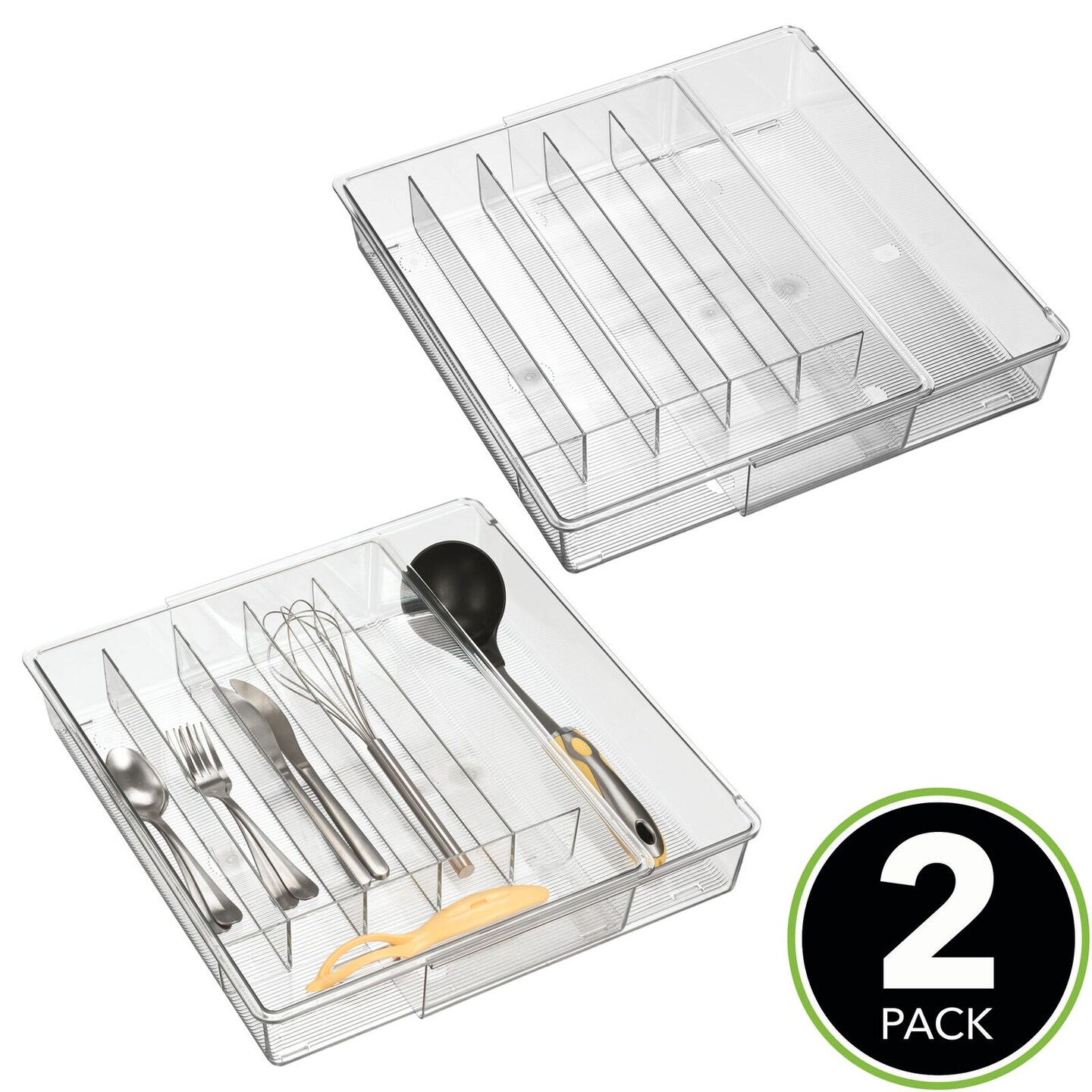 mDesign Expandable Drawer 6 Section Kitchen Utensil Tray, 2 Pack, Clear