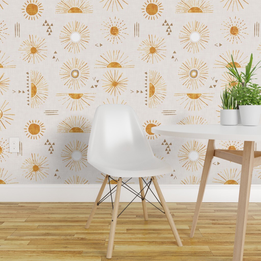 Peel & Stick Wallpaper 2FT Wide Sun Cream Yellow Sky Bohemian Sunshine Weather Custom Removable Wallpaper by Spoonflower