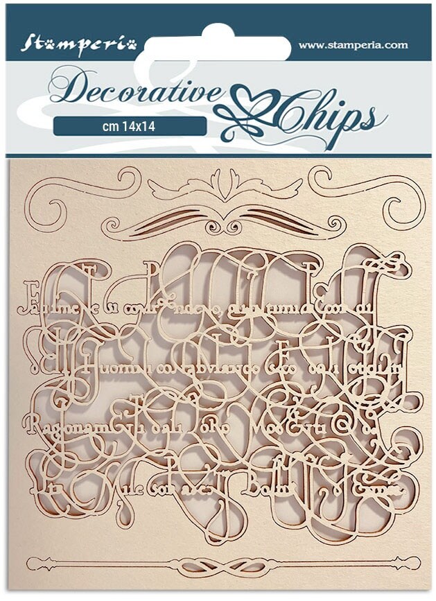 Stamperia Decorative Chips 5.5&#x22;X5.5&#x22;-Romantic Garden House Calligraphy